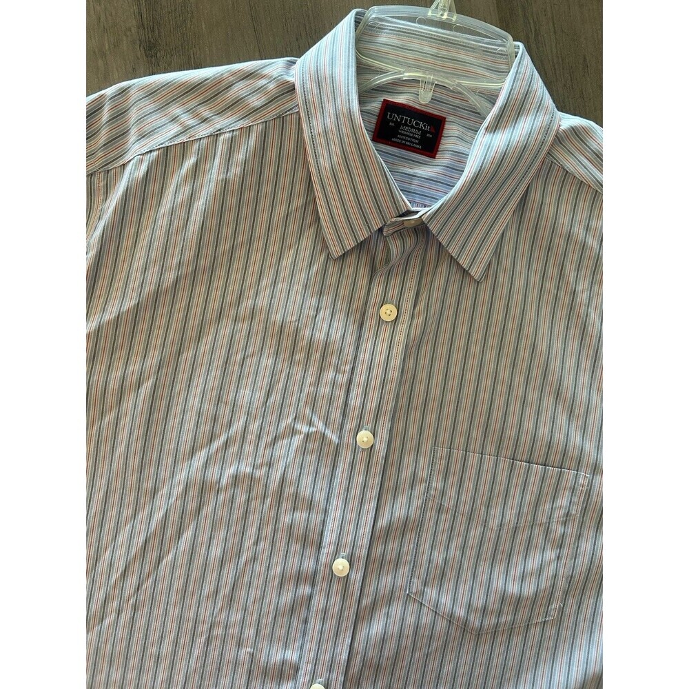 Untuckit Button Up Shirt Long Sleeve Mens Stripes Red White Blue Size M